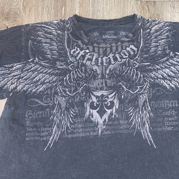 Affliction vintage distressed Men's Dark Gray Winged Graphic Tee size 3xl - Picture 2 of 7